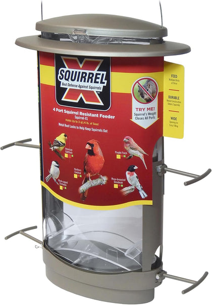 X-1 Squirrel-Proof Bird Feeder with 4.2-Pound Bird Seed Capacity and Four Feeding Ports