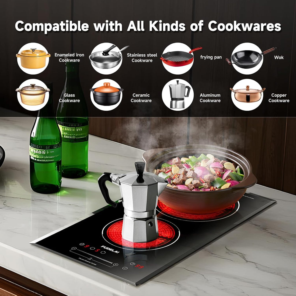 2-Burner Electric Cooktop, 3200W 240V Ceramic Hot Plate