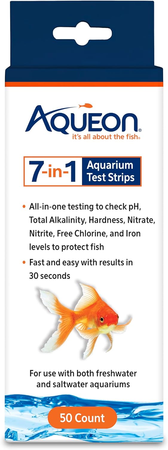 7-in-1 Aquarium Test Strips, Fast Results for pH, Total Alkalinity, Hardness, Nitrate, Nitrite, Free Chlorine and