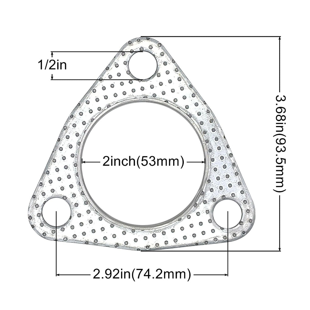 2 Inch Exhaust Gasket 3-Bolt Flange 53mm Graphite w/Fire Ring 2 Pcs