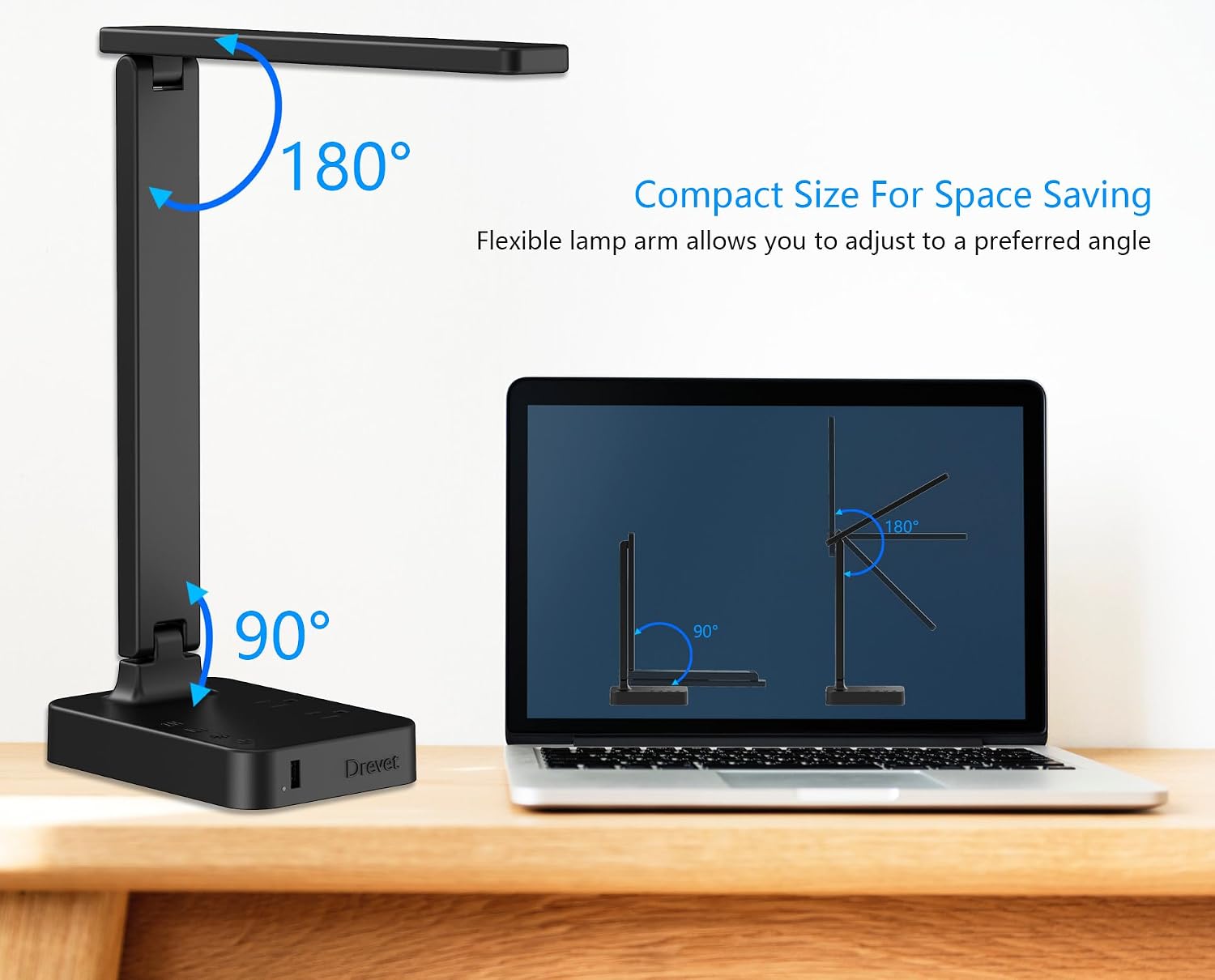 LED Desk Lamp for College Dorm Room, Desk Light with 1 USB Charging Port 2 AC Power Outlet, 3 Lighting Modes, 3 Level
