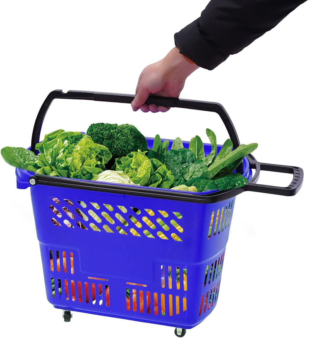 35L Shopping Basket Set of 6 Plastic Rolling Shopping Basket with Handles Portable Shopping Cart Set for Retail Store
