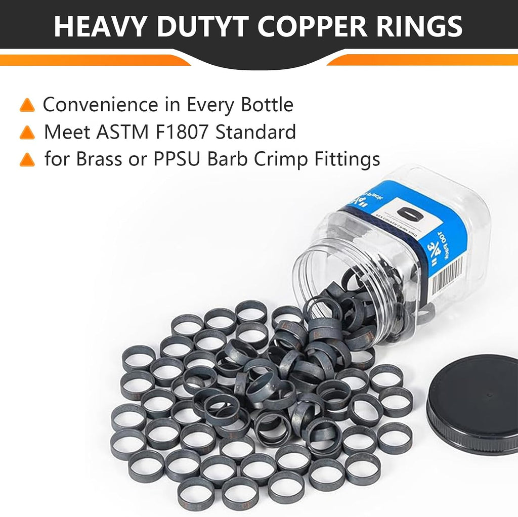 100PC HeSun 3/4" Bottled PEX Copper Ring, PEX-B Crimp Ring(CLAMP025-100)