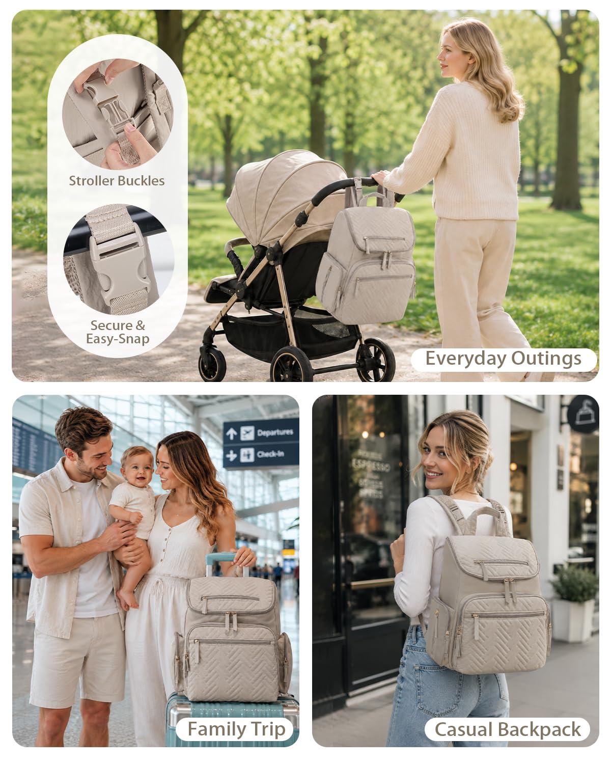 Diaper Bag Backpack with Changing Pad and Insulated Pockets, Camel