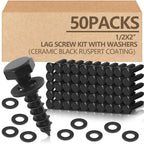 50 Pack 1/2''X 2'' Lag Bolts Screw with Washer Galvanized, Black