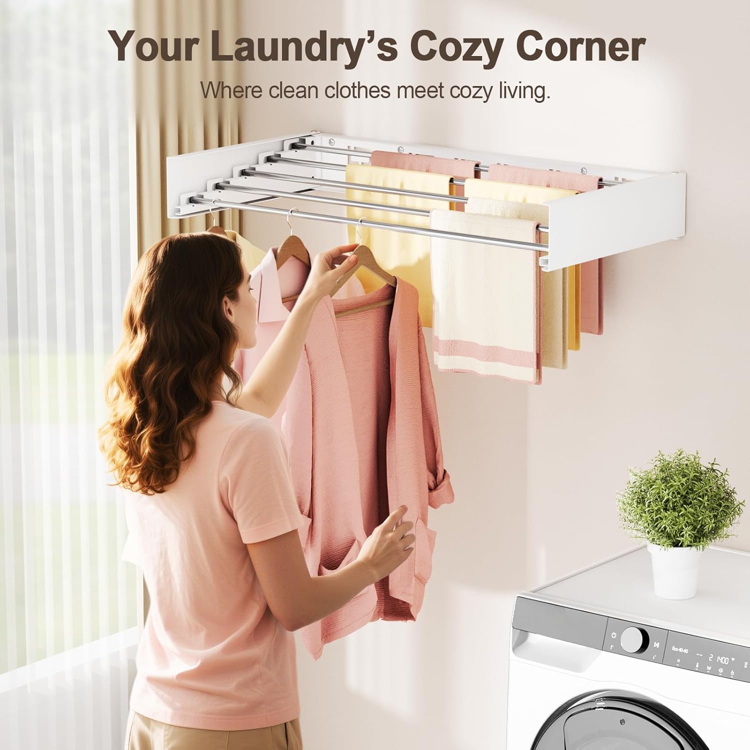 Wall Mounted Clothes Drying Rack Folding Indoor, Foldable Laundry Drying Rack Collapsible,Invisible, Space Saving