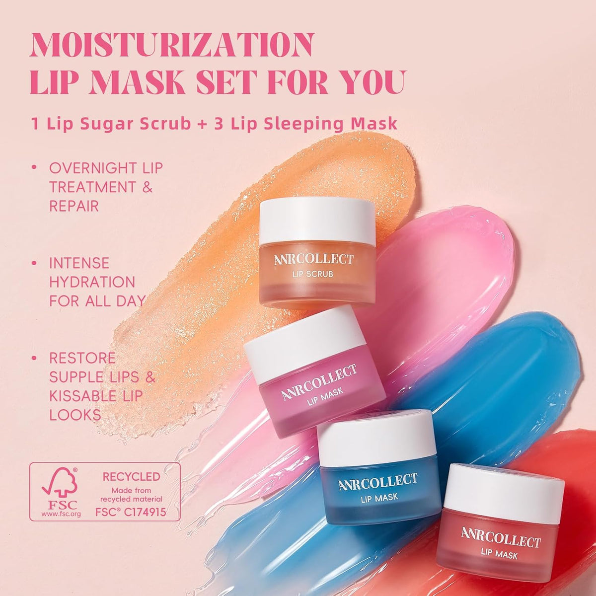 4-Pack Lip Scrub and Lip Mask Set