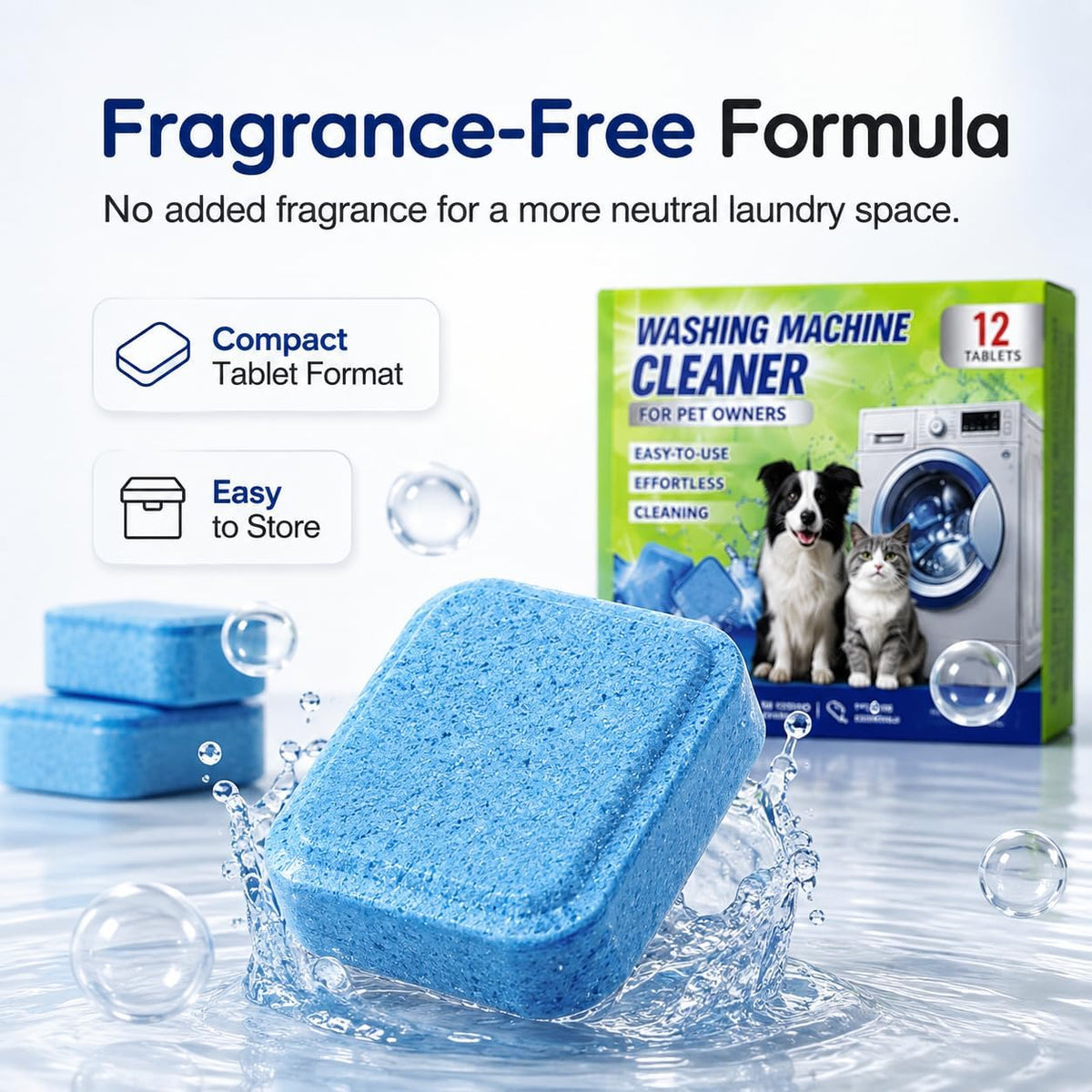 Washing Machine Cleaner Tablets, Fragrance Free Washer Care (12Pcs)