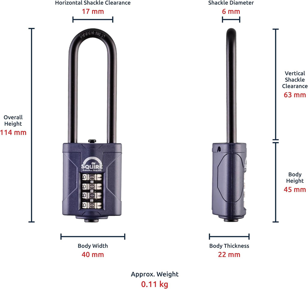 Heavy Duty Padlock (CP40/2.5) - Toughest Extra Long Shackle - 4 Wheel Combination Padlock - Alloy Steel for Corrosion