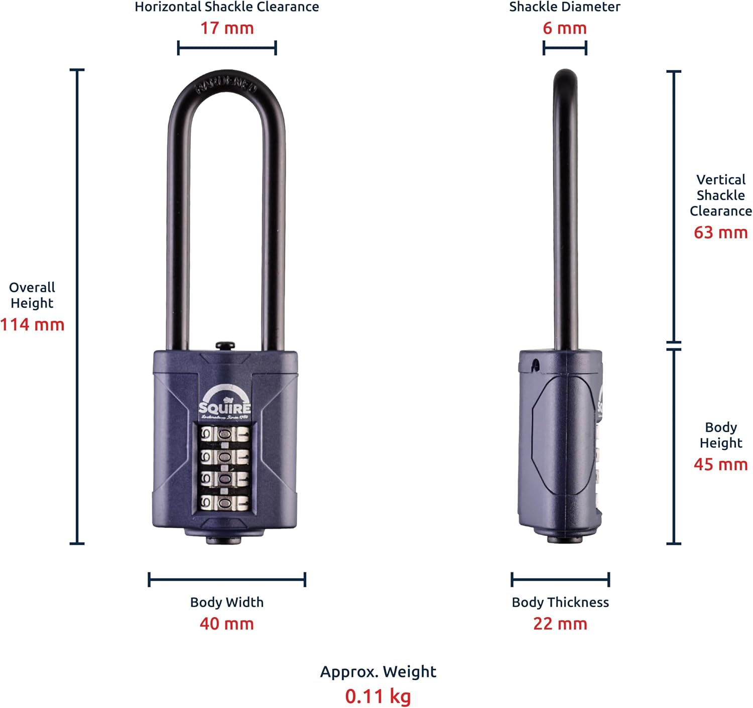 Heavy Duty Padlock (CP40/2.5) - Toughest Extra Long Shackle - 4 Wheel Combination Padlock - Alloy Steel for Corrosion