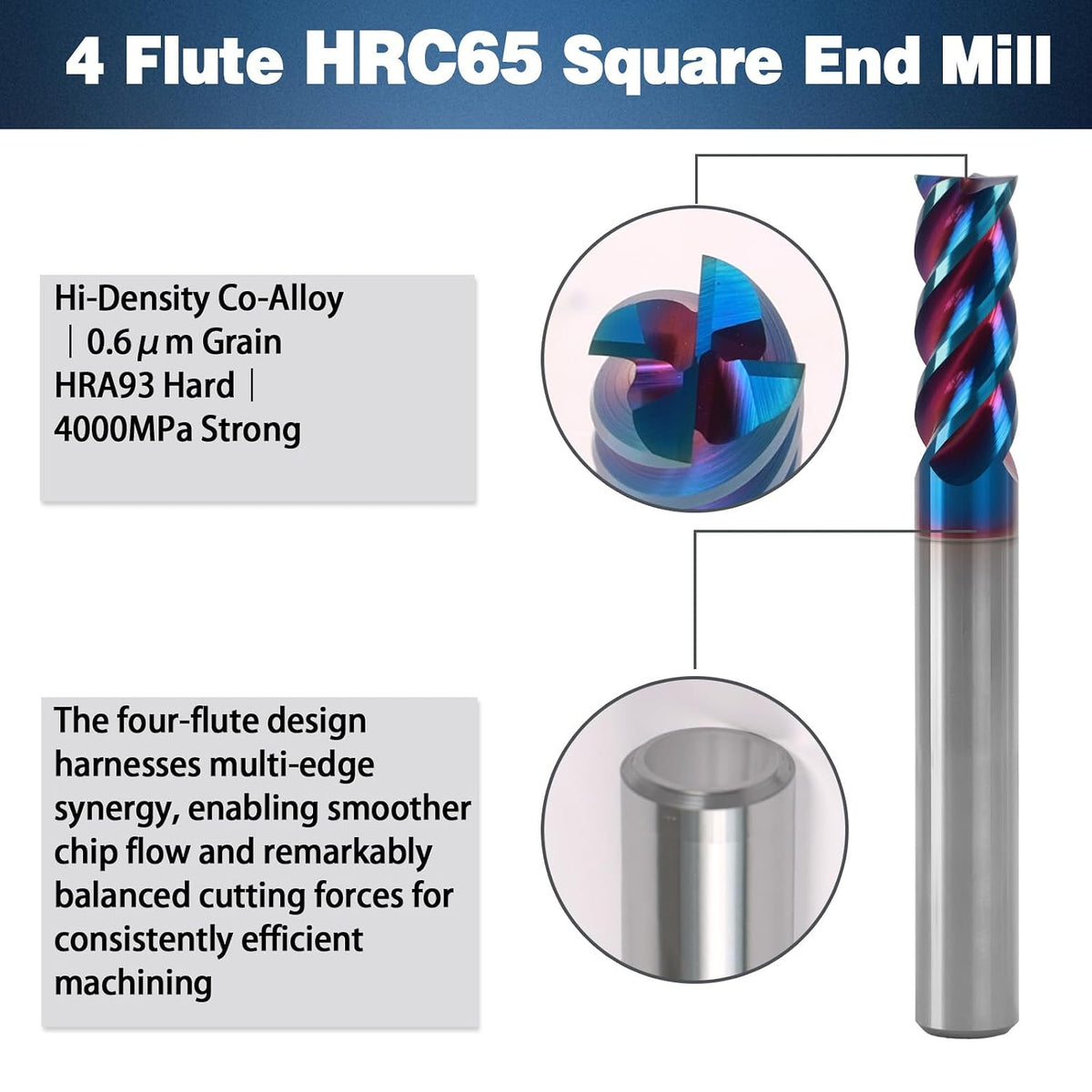 5/16" 4 Flute Square End Mill AITiSiN Coated Carbide, 1Pcs
