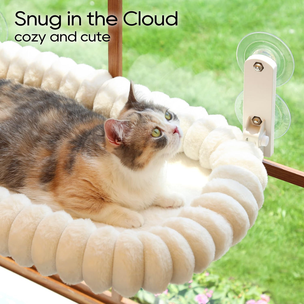 SnugCloud Foldable Cat Window Perch - Cordless, Ultra Soft Machine Washable Bed with 4-Sided Bolster, Metal Frame