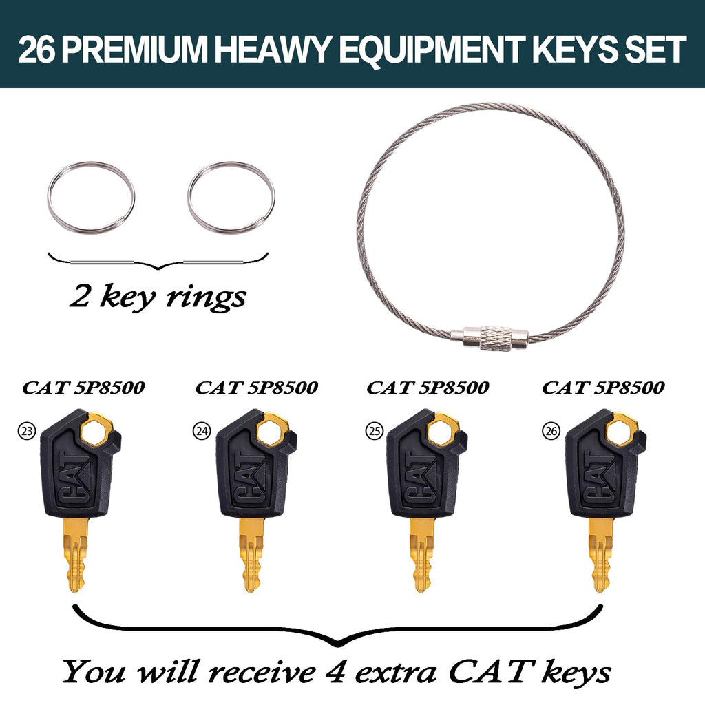 hiSpkNix 26PCS Heavy Equipment Keys Master Set for CAT, John Deere, Kubota