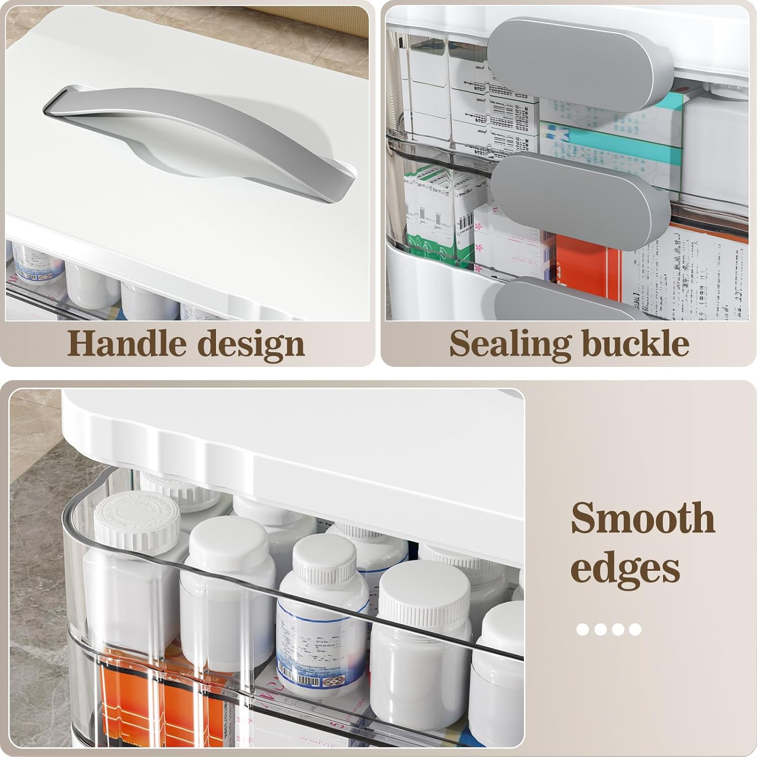 3-Tier Medicine Organizer - Portable Medicine Cabinet with Plastic Handle, Multipurpose Medical Box, Pill Organizer