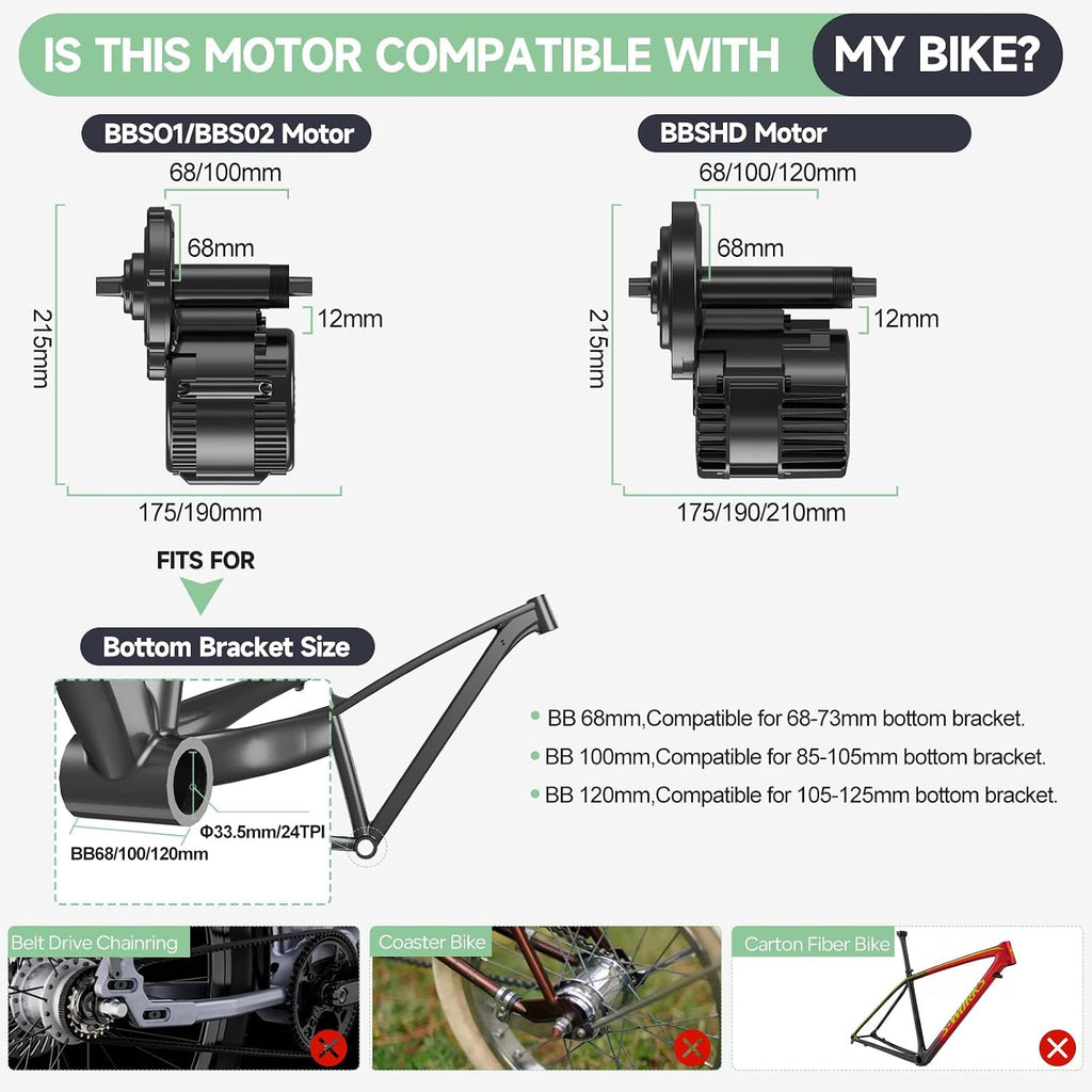 BBS02B BBS-HD 500W 750W 1000W Mid Drive Electric Bike Conversion Kit