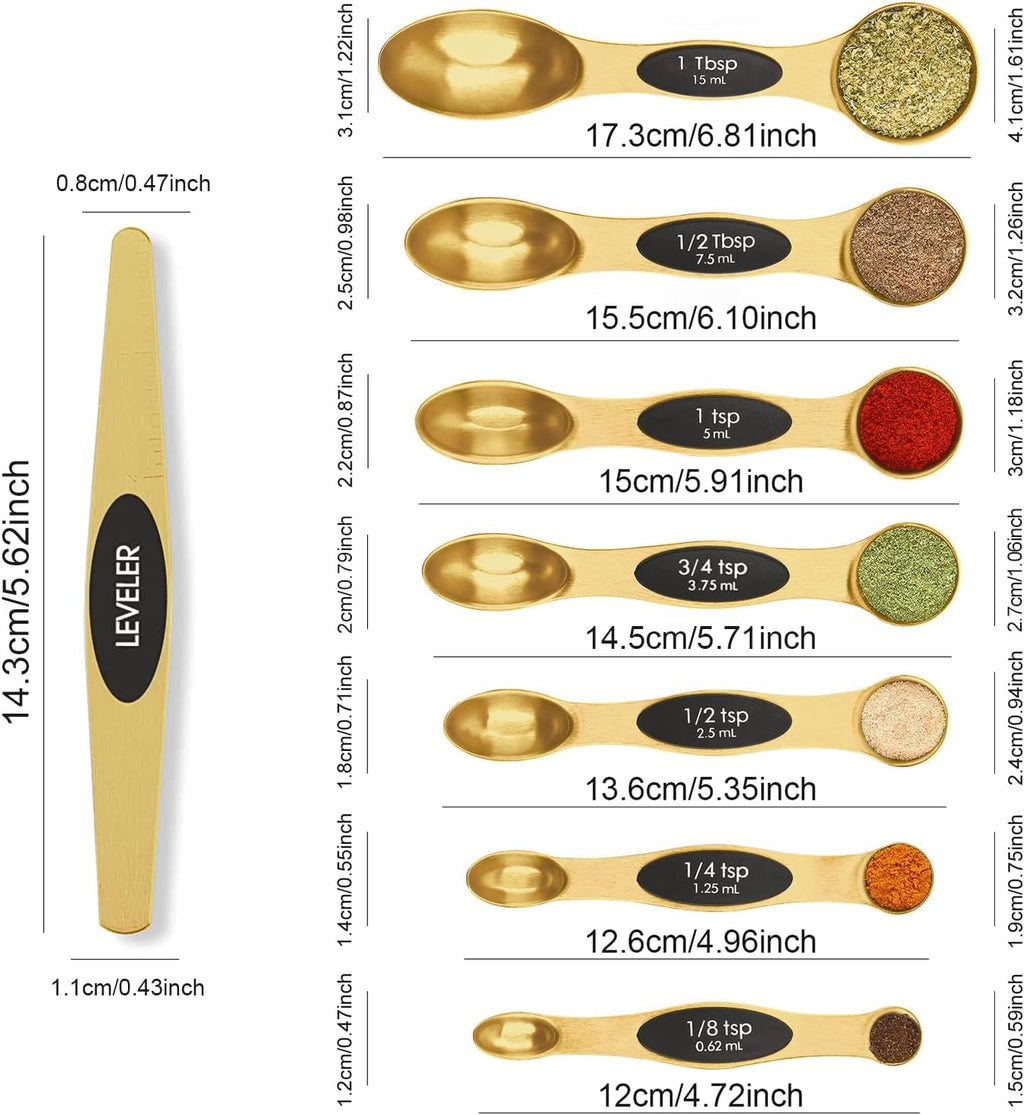 Magnetic Measuring Spoons Set Stainless Steel with Leveler, Stackable Metal Tablespoon Measure Spoon for Baking
