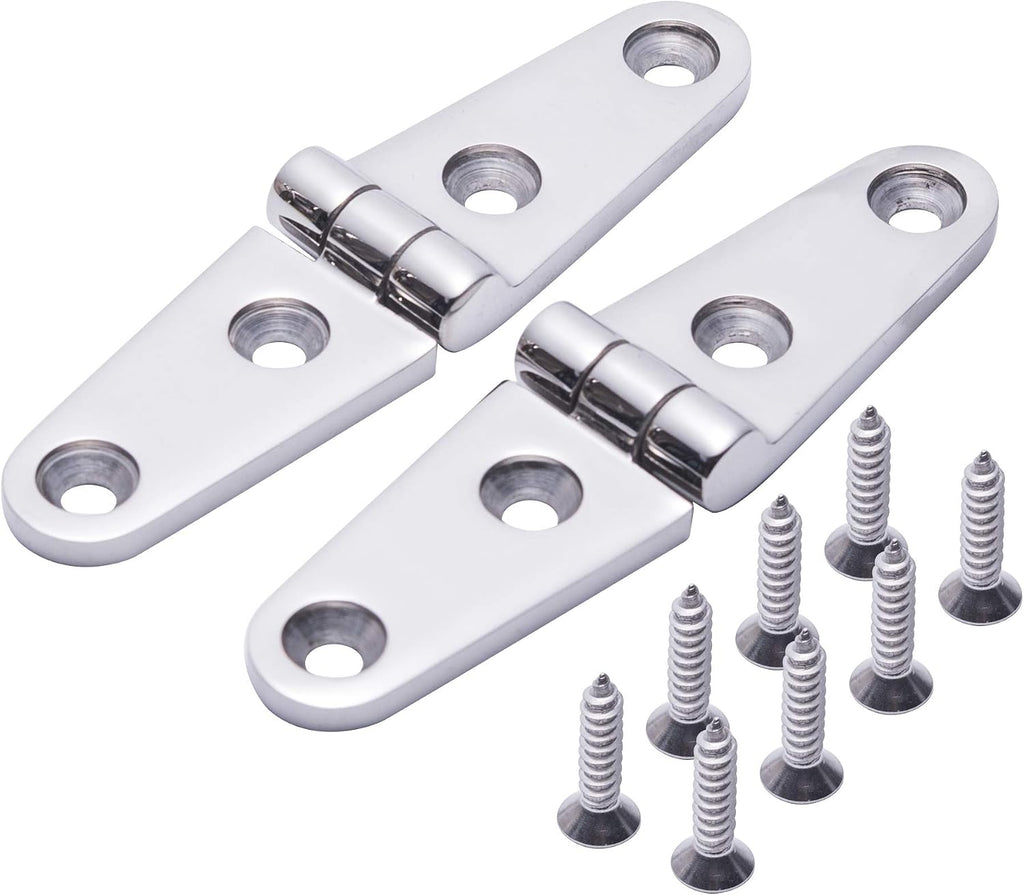 Boat Hatch Hinge 316 Stainless Steel,Casting Deck Cabinet Strap Hinges 4 Inch x 1 Inch,Used for Boats/Yachts/Doors/Windows,Pack of 2,Include Screws