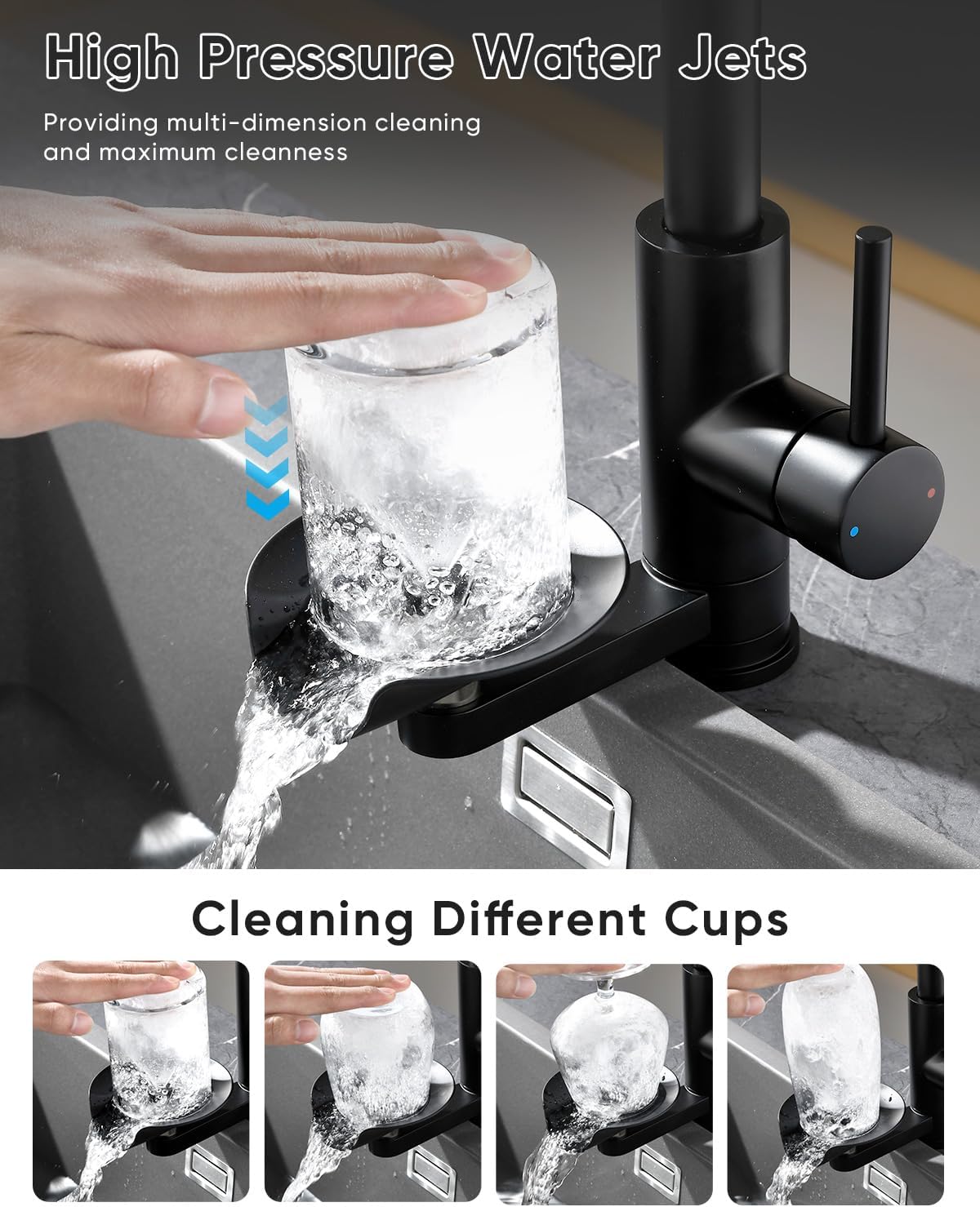 Pull Down Kitchen Faucet with Cup Washer Black