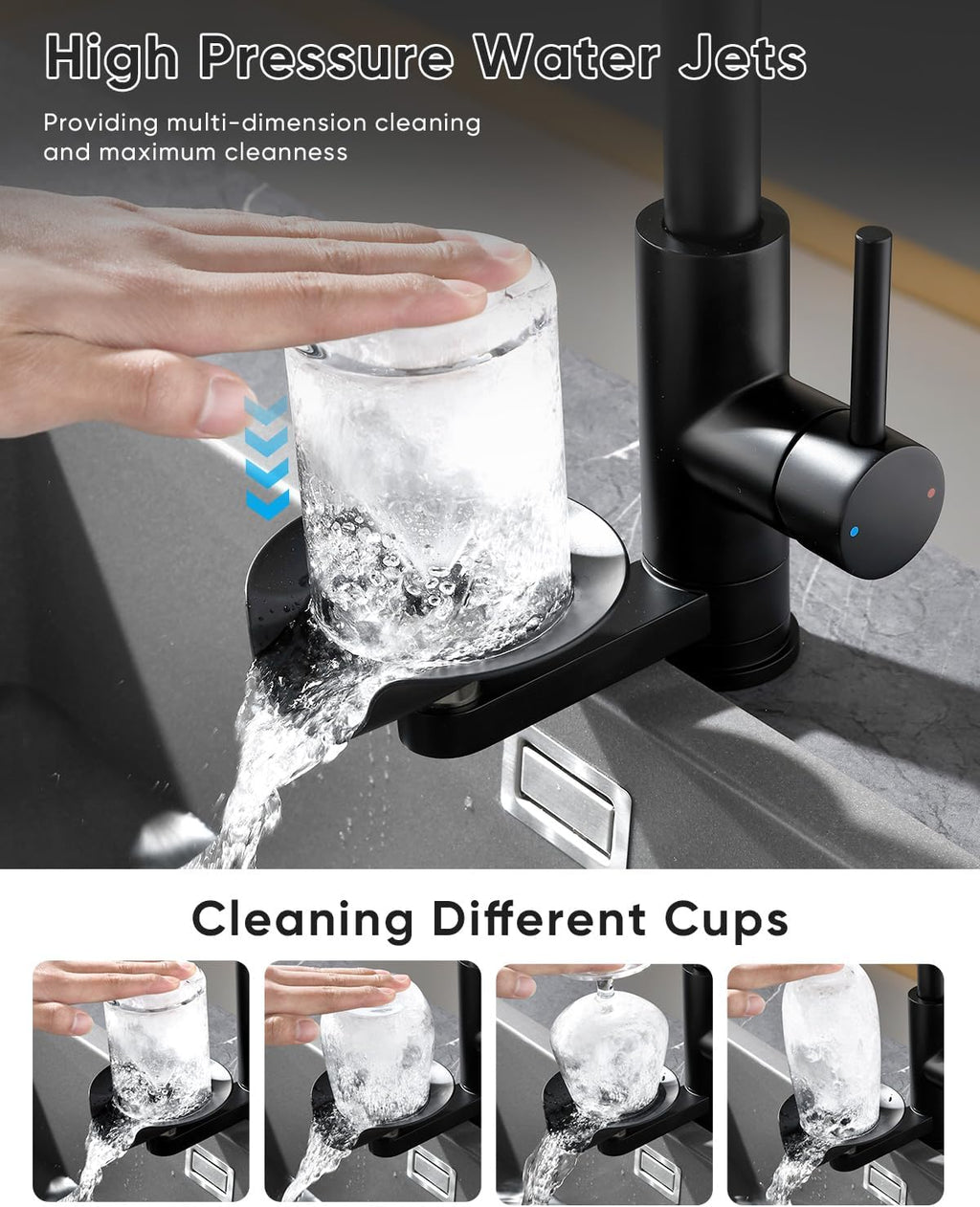 Pull Down Kitchen Faucet with Cup Washer Black