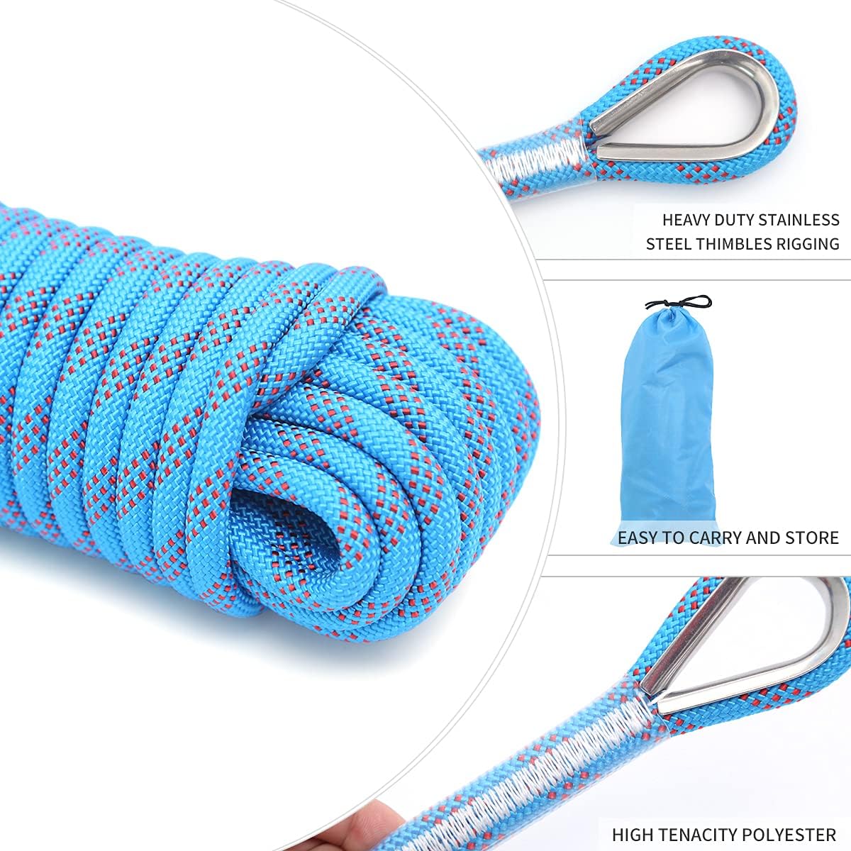 10mm/12mm (32FT/64FT) Climbing Rope, Outdoor Static Rock Climbing Rope, Tree Climbing Rappelling Rope, Escape Nylon