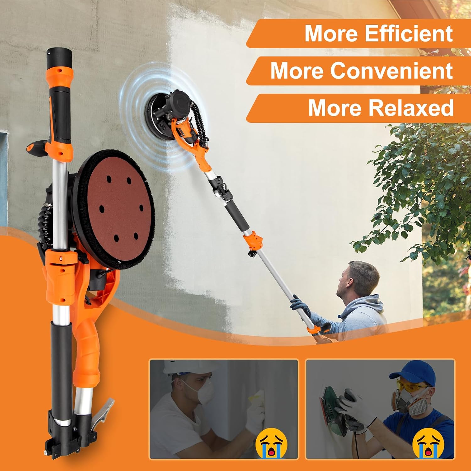Drywall Sander, 1000W Popcorn Ceiling Removal Tool, Automatic Drywall Sander with Vacuum Dust Collection, LED Light