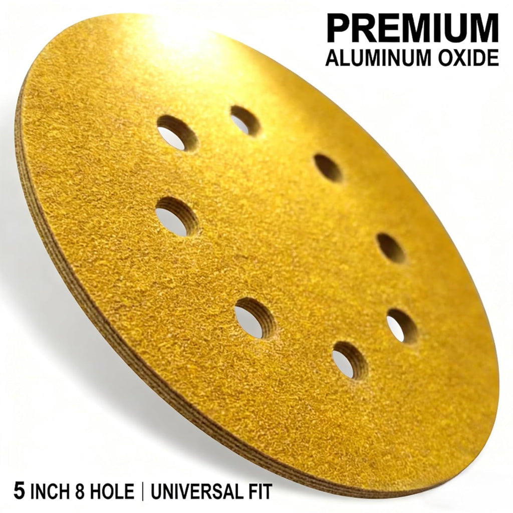 JUNE SUN 40 PCS 5 Inch 8-Hole Hook & Loop Sanding Discs, 5 Mixed Grits