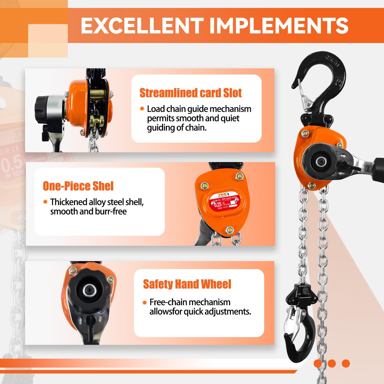 Mini Lever Chain Hoist 1/4 Ton - 550lbs Capacity, 10ft Lift, Safety Hooks - Portable Manual Hoist for Garages