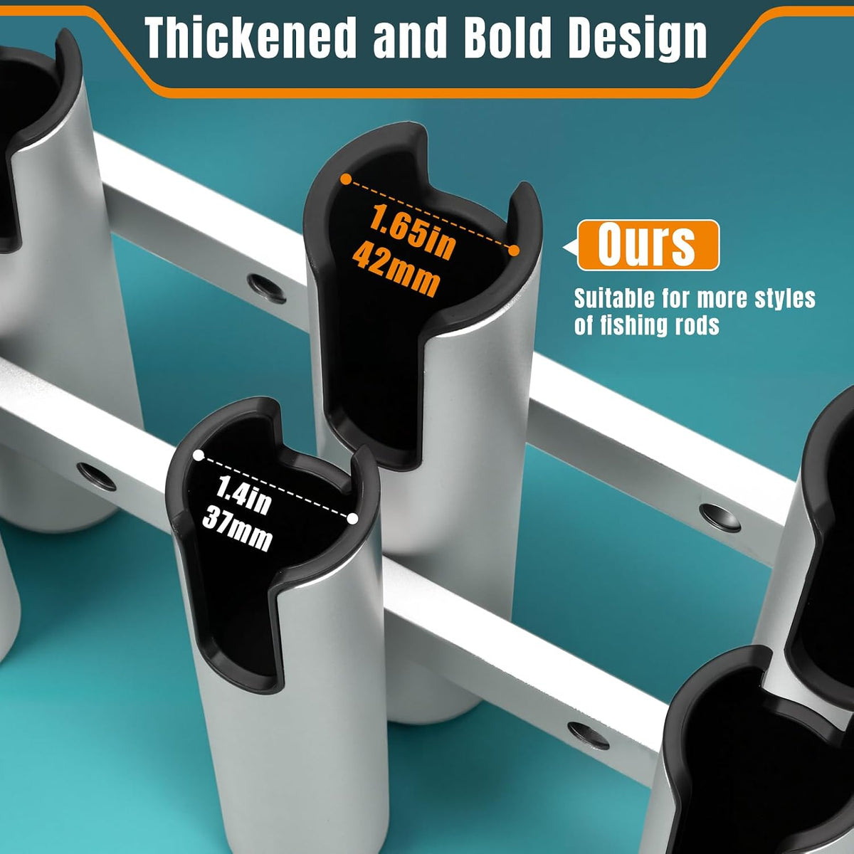 Aluminum Fishing Boat Rod Holder, 3/4 Link Tube Rod Rack, Marine Grade Aluminum Rod Mount for Boats & Yachts, Silver