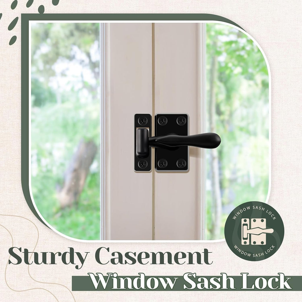 2 Pack Matte Black Casement Window Lock 1-7/8 Inch Zinc Alloy Window Sash Lock Latch Replacement for Home Casement