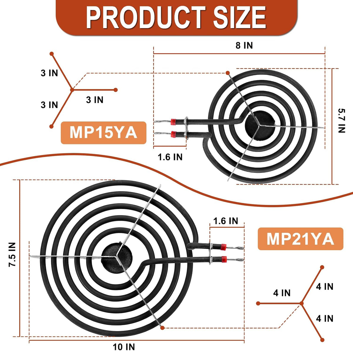 W10196405 W10196406 Electric Stove Burner Drip Pans & MP22YA Electric Range Burner Element Unit Set by Cenipar-Compatible with Whirl-pool Ken-more Ama-na Range Oven/Stove