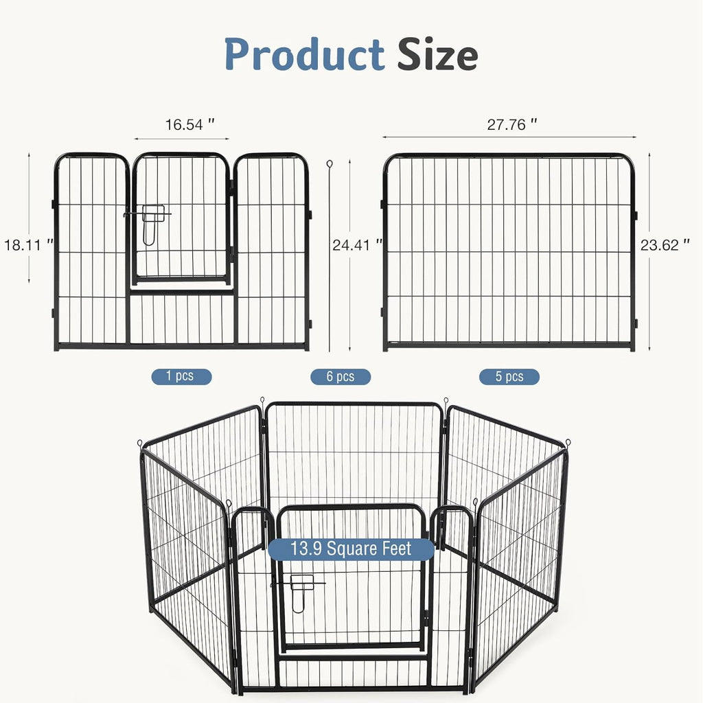Dog Playpen Indoor, Metal 24 Inch 6 Panels Foldable Pet Fence with Door, Outdoor Small Medium Large Dog Puppy