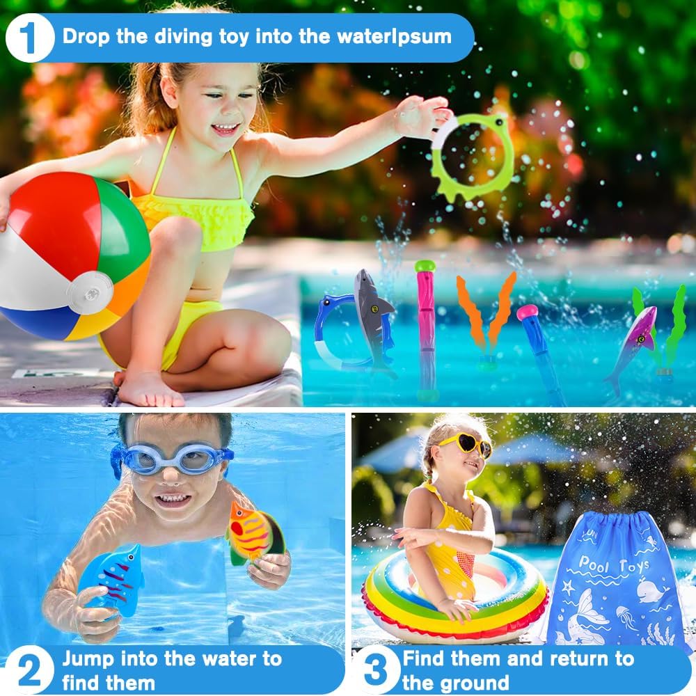 31 PCS Pool Diving Toys Swim Birthday Game Party Favors for Kids | Big Swim Thru Rings Pool Toys Summer Underwater