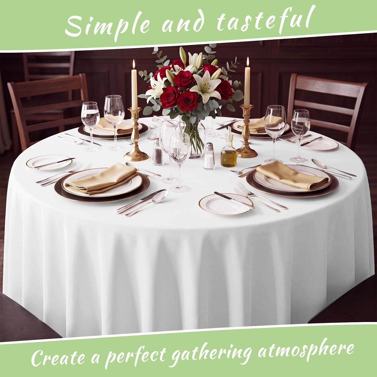 96 Inch Disposable Plastic Tablecloth White, 10 Pack Round Premium Table Covers for Dining, Wedding, Party, Picnic