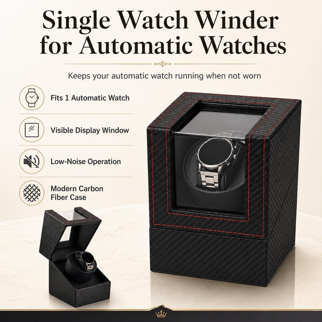 Automatic Watch Winder for Automatic Watches, Single Watch Winder Box with Quiet Motor, Wooden Watch Winder Case with