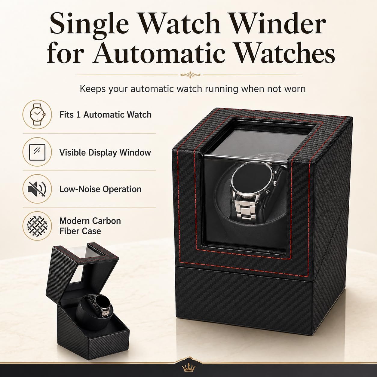 Automatic Watch Winder for Automatic Watches, Single Watch Winder Box with Quiet Motor, Wooden Watch Winder Case with