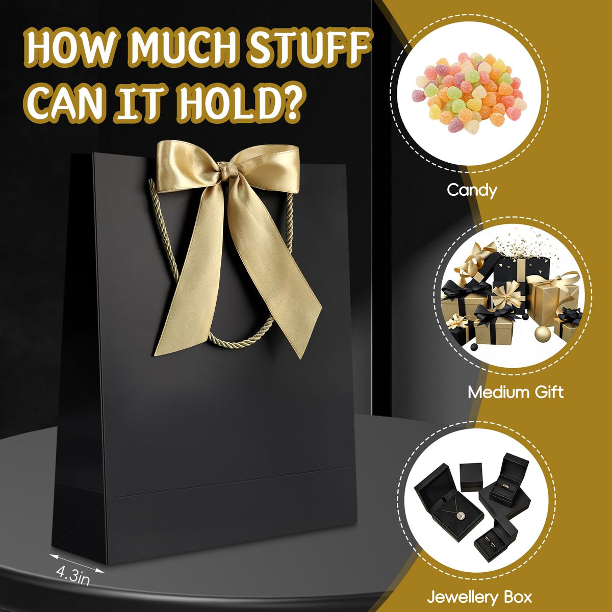 Medium Black Birthday Gift Bags with Tissue Paper & Handles 2-Pack