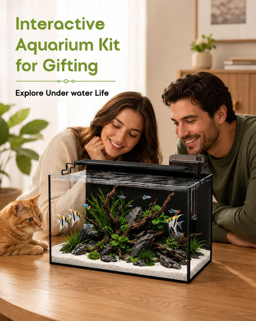 10 Gallon Glass Aquarium Kit, Rimless Fish Tank with LED & Filter, Black
