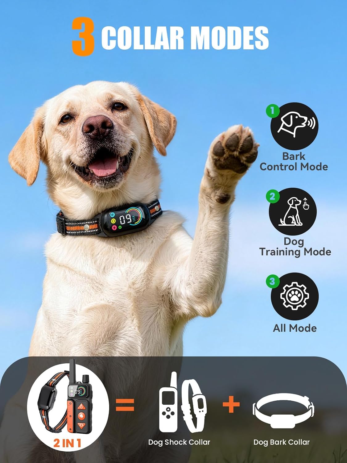 2-in-1 Dog Bark Collar with Remote & Training Collar, 5-120 lbs