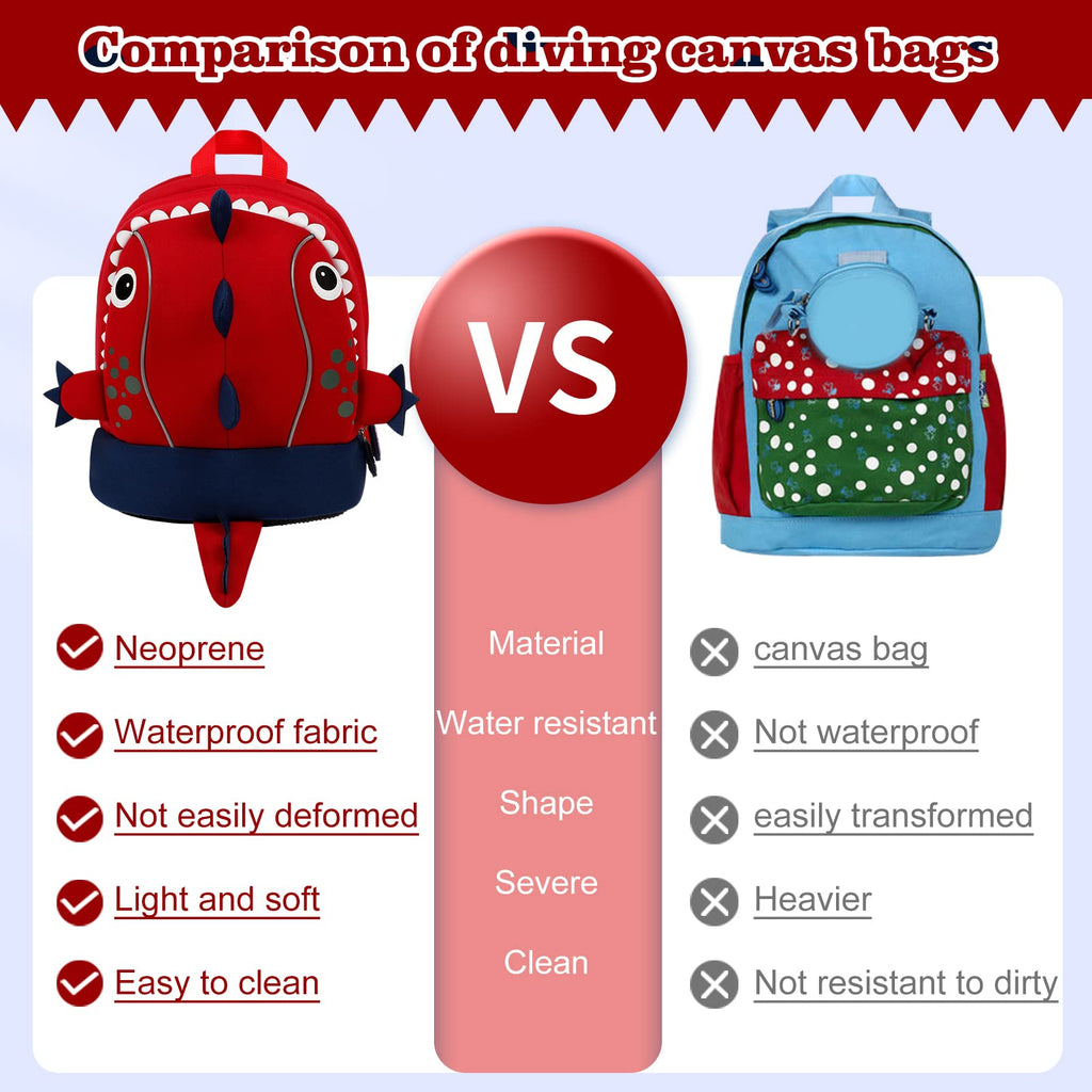 Red Dinosaur Toddler Backpack with Safety Leash for 3-6 Years