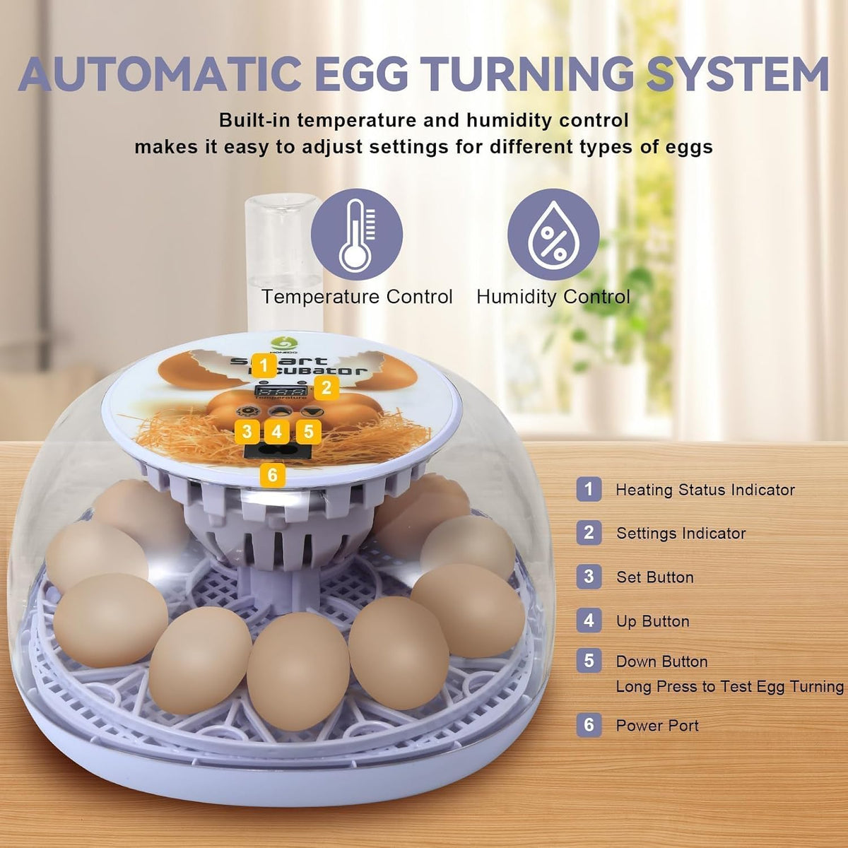 Gen I - 12 Egg Automatic Incubator, Steady Humidity with Auto-Refill, Stable Temp Control, Auto Egg Turning, Candler