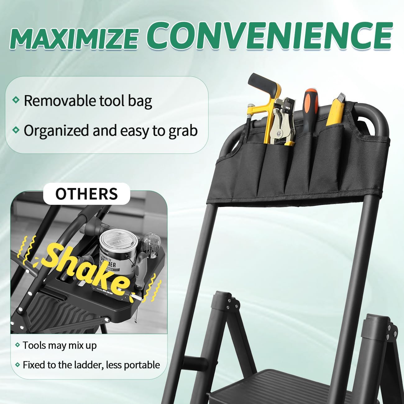 5-Step Folding Ladder with Handrails, Heavy Duty Ladders for Home & Kitchen, Folding Ladder Easy to Store, Tall