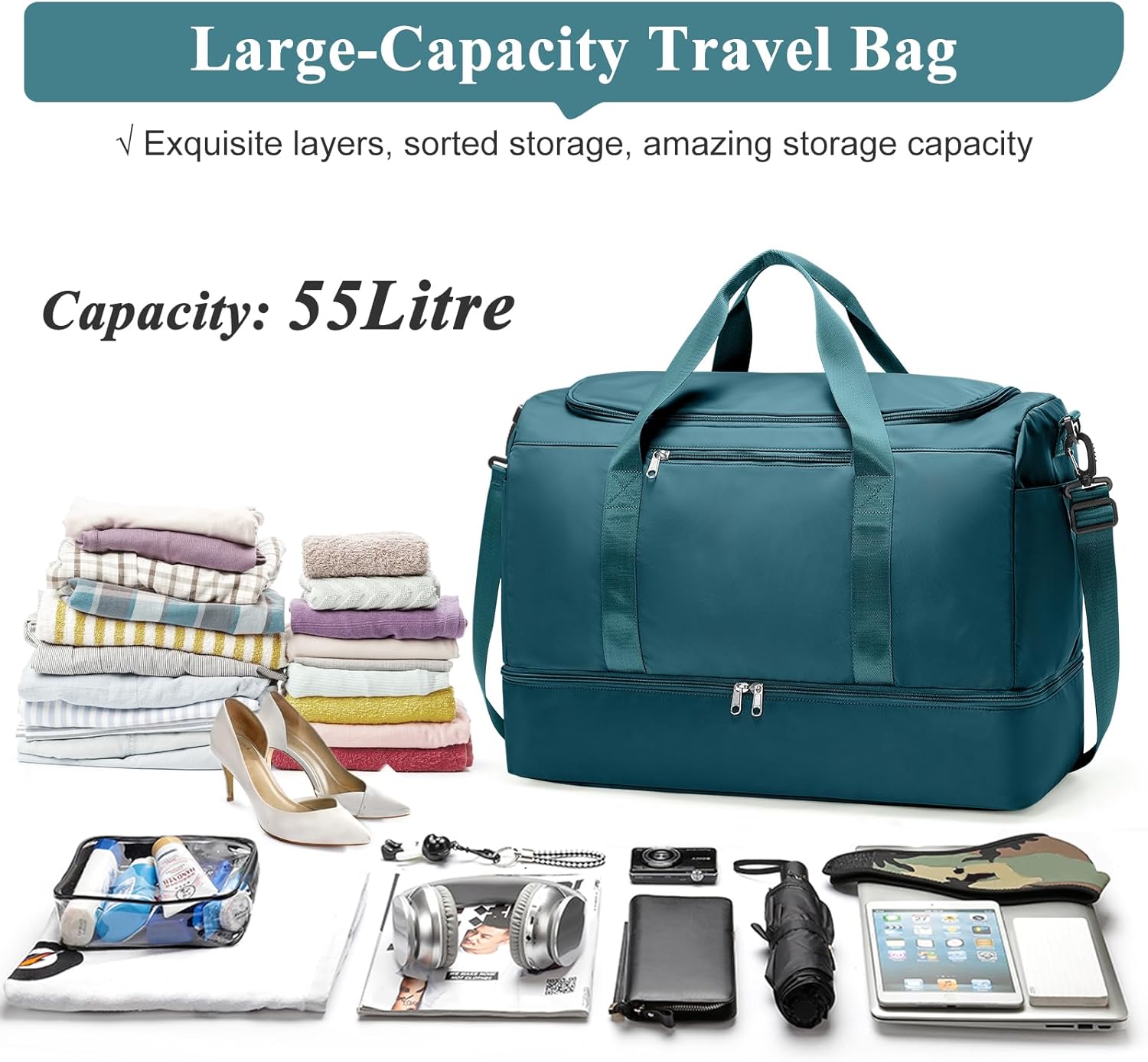 Extra Large Travel Duffle Bag,Carry on Overnight Weekend Bag with Shoes Compartment,Weekender Bags for Women for