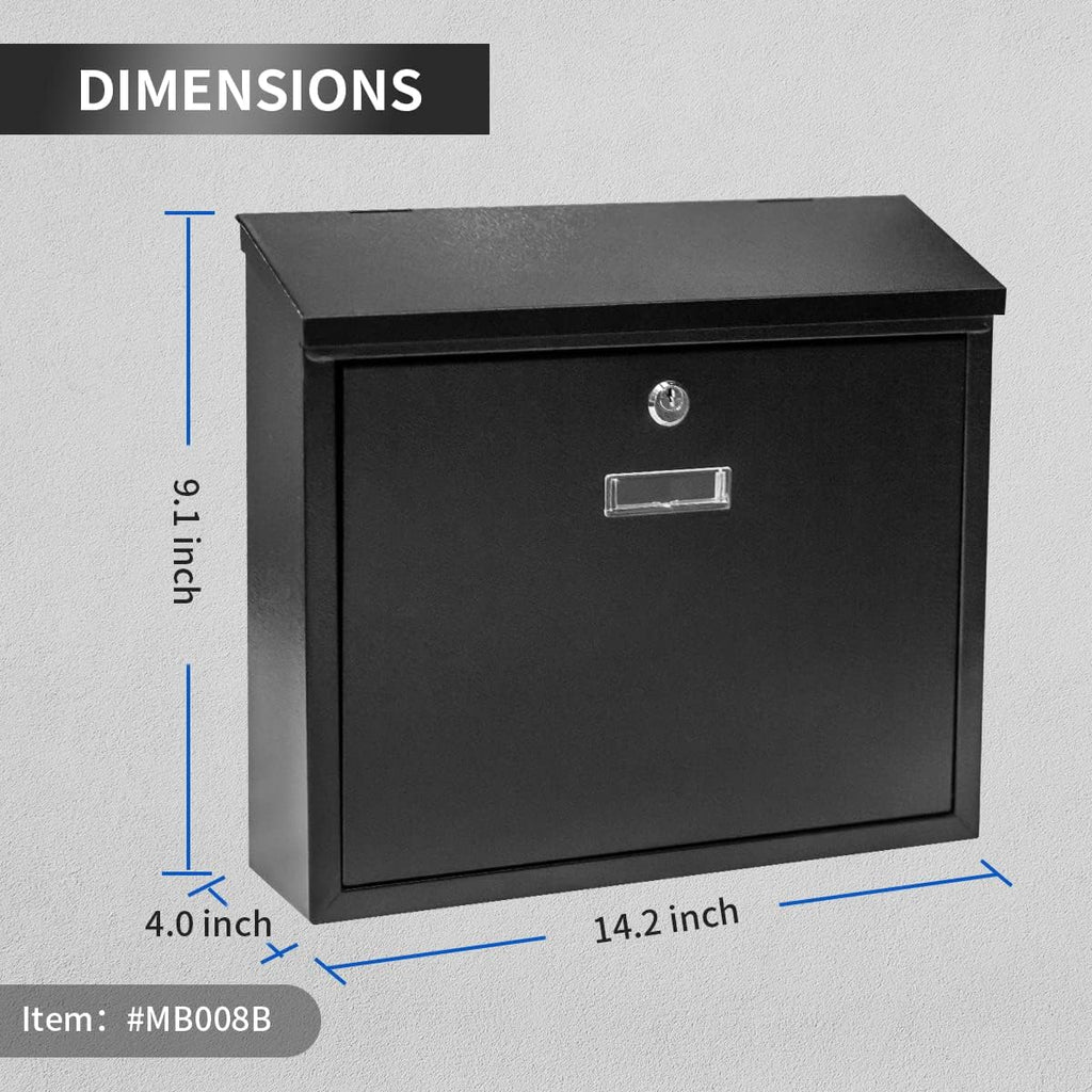 Mailbox Wall Mount,Large Capacity Locking Mailbox for Outside,Galvanized Steel Cover and Rust-Proof Metal Post Box L