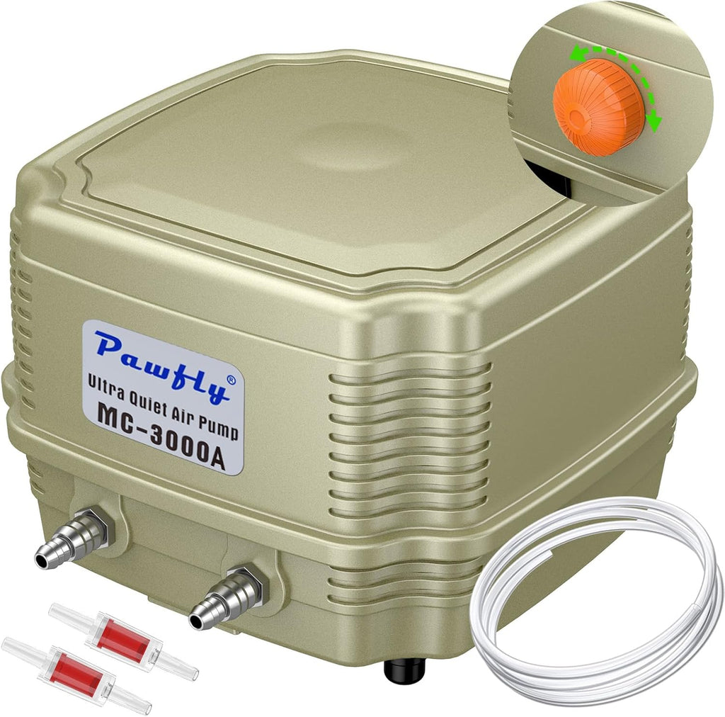254 GPH Aquarium Air Pump, Quiet Adjustable Dual Outlet Oxygen Aerator with 13ft Airline Tubing & Check Valves for