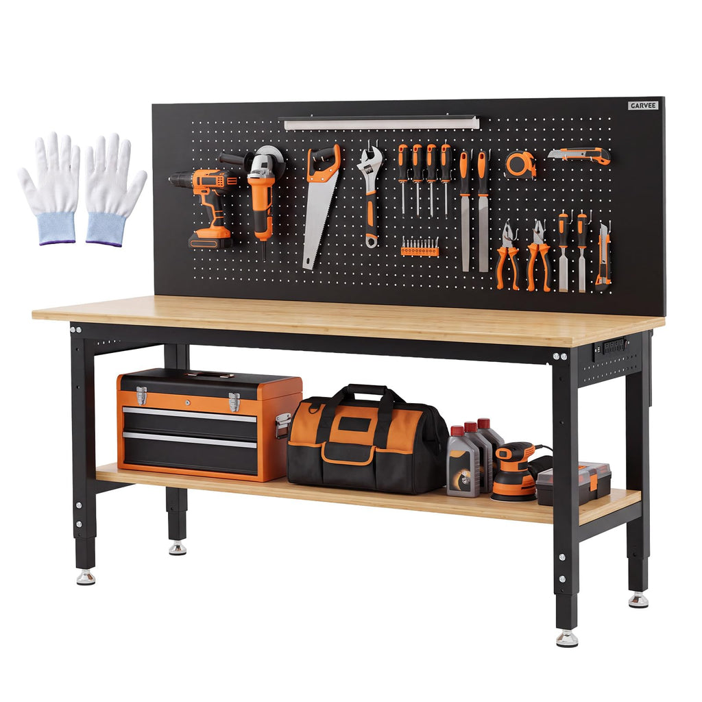 60 * 22 Garage Work Bench with Storage, Pegboard & Power Strip