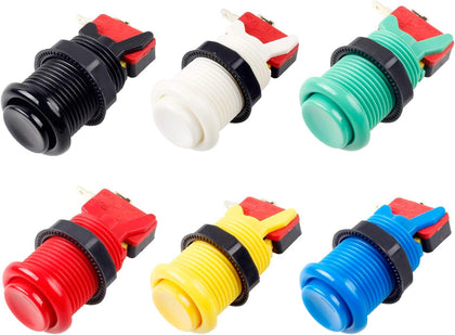 6X American Style Standard Arcade Buttons Switchable Happ Type 30mm Push Button 3/16" Terminal for Jamma Mame Kit