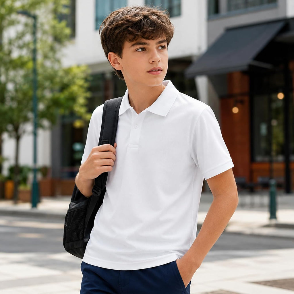 3-Pack Quick Dry Boys Polo Shirts Mesh Active Boys Uniform Shirts Age 5-16Y | Athletic Youth Polo Shirts for