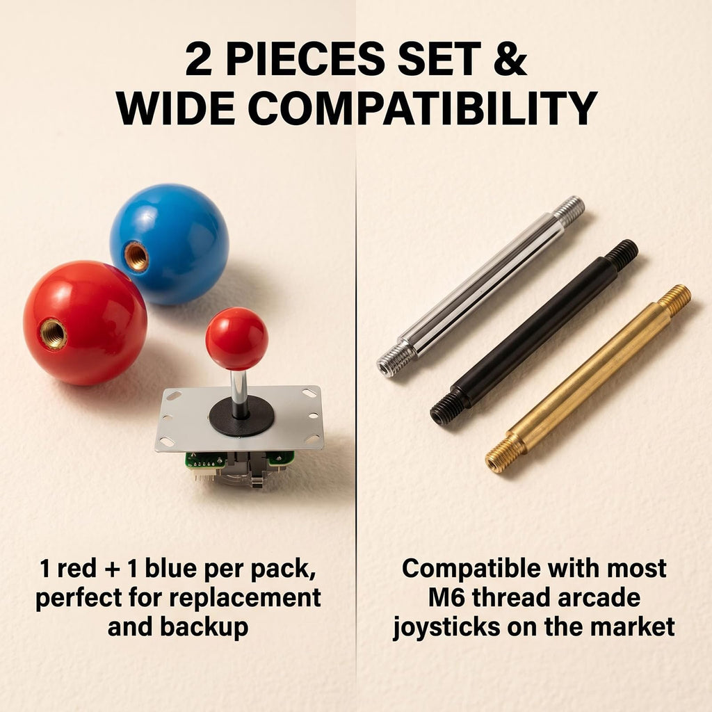 2Pcs 35mm Joystick Ball Top ABS Metal Threaded Knob Replacement Arcade Game Controller Sticks Handle Rocker Round