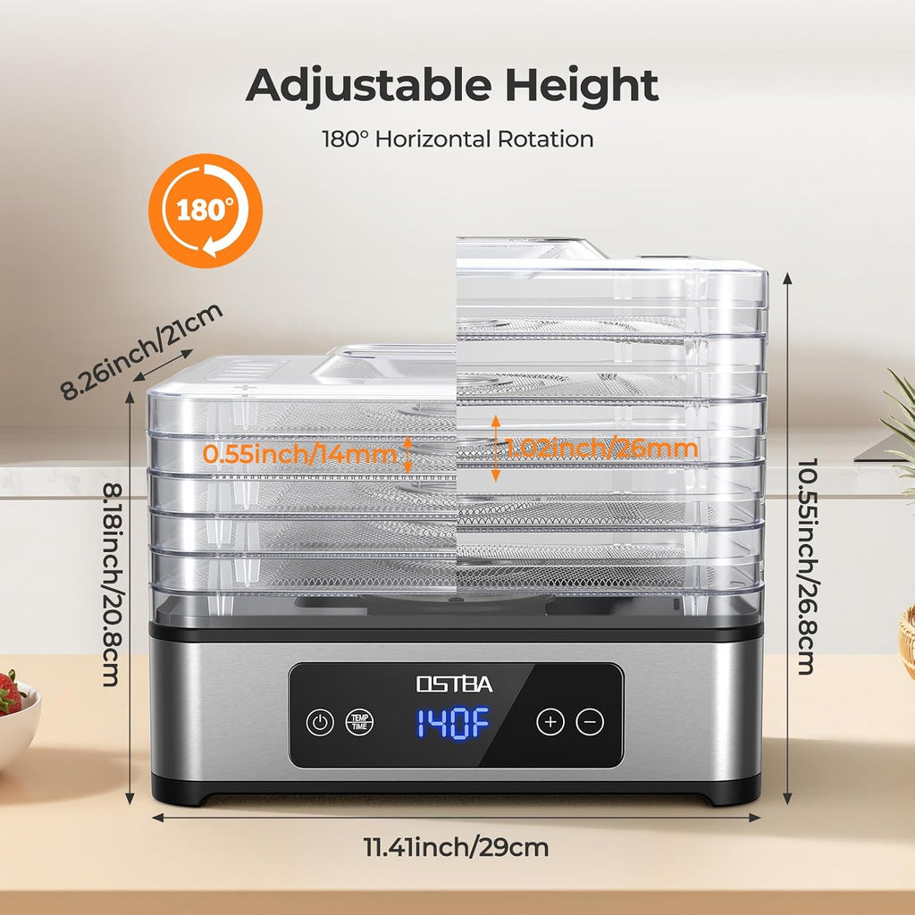 Food Dehydrator, 5 Stainless Steel Trays, 160°F Temp Control, 400W