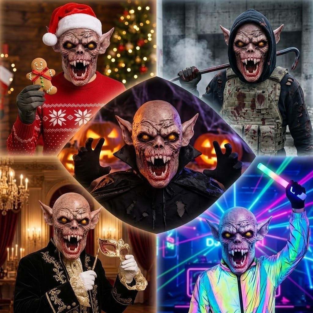 Scary Vampire Creature Mask Realistic Mutant Ghoul Headwear Horror Demon Face Cover Halloween Monster Costume Prop